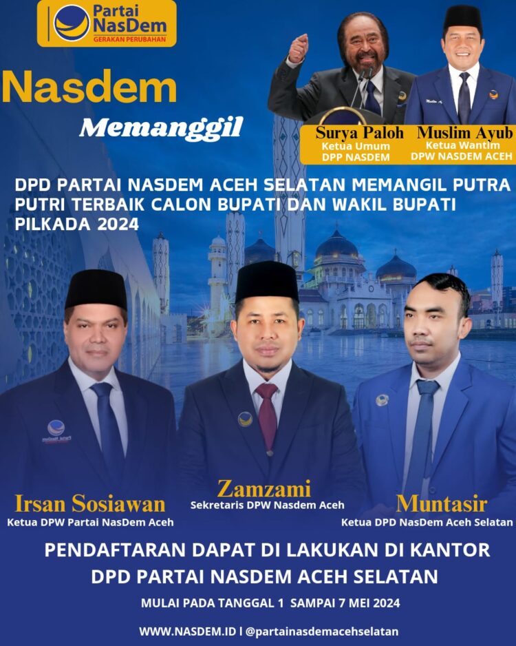 NasDem Aceh Selatan Buka Penjaringan Bakal Calon Bupati dan Wakil Bupati