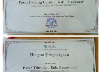 Kabupaten Pesawaran Raih Penghargaan Pasar Tertib Ukur dari Kementerian Perdagangan Direktorat Jenderal Perlindungan Konsumen dan Tertib Niaga 