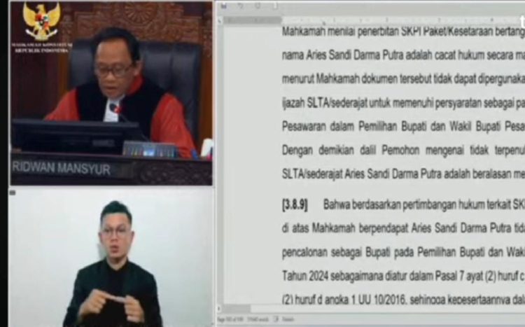 MK Batalkan Kemenangan Aries Sandi pada Sengketa Pilkada Pesawaran 2024
