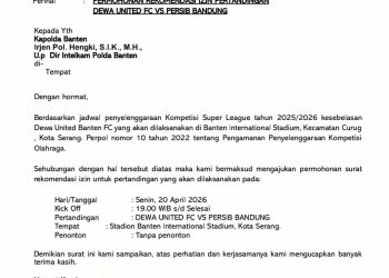 Laga Dewa United vs Persib Bandung Digelar Tanpa Penonton