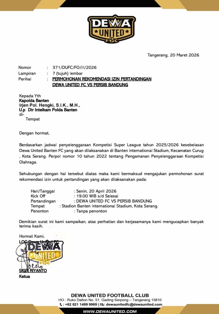 Laga Dewa United vs Persib Bandung Digelar Tanpa Penonton